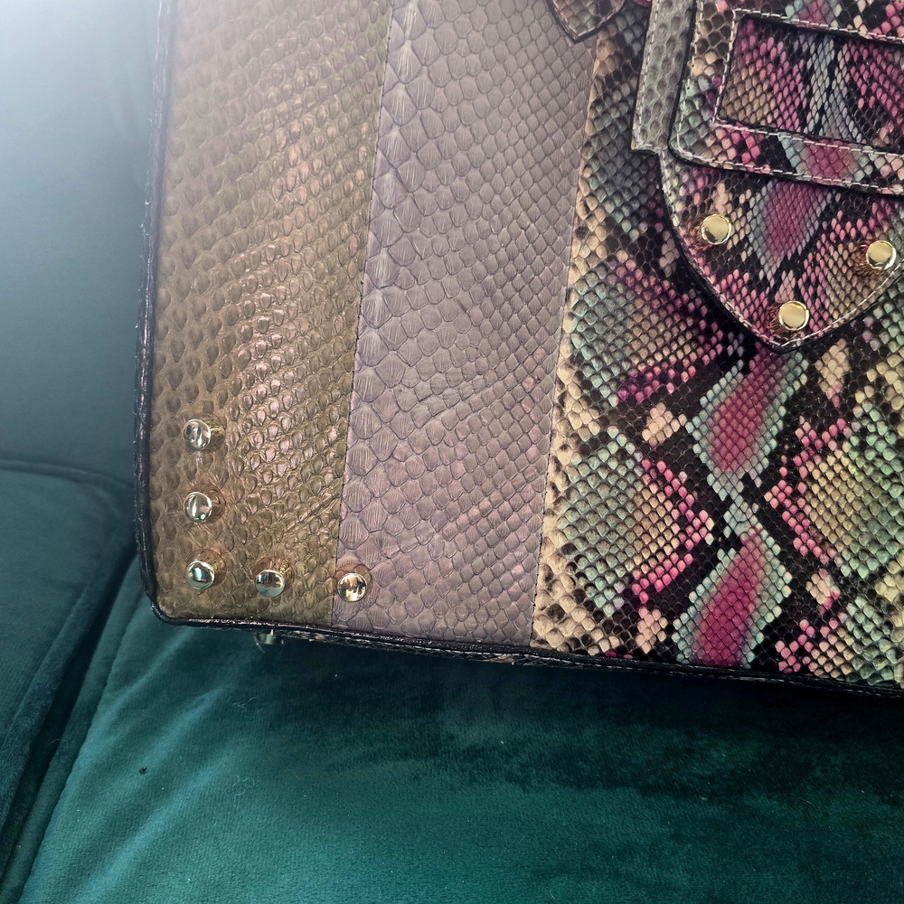 Genuine Multicolored Python Large Crossbody Handb… - image 6